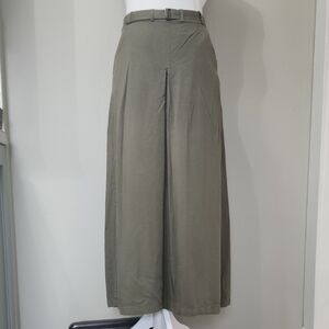 Max Studio Olive Green Belted Maxi Skirt - Front Pleat & Pockets - Size XS